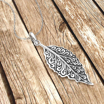 Solid 925 Sterling Silver Oxidised Large Leaf Pendant - Brilliant Co