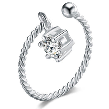 Solid 925 Sterling Silver Roped Solitaire Ring