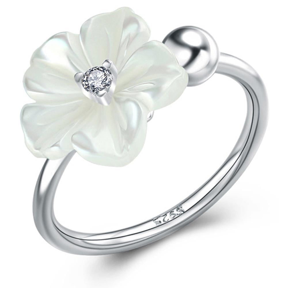 Solid 925 Sterling Silver White Flower Ring