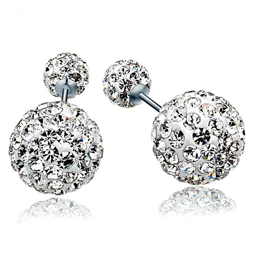 Solid 925 Sterling Silver Silver Duo Sparkle Earrings Set - Brilliant Co