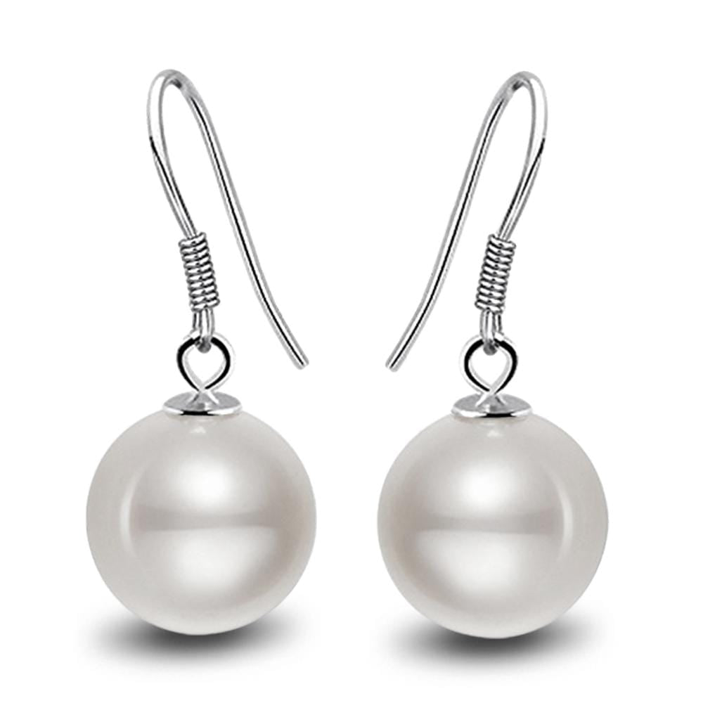 Boxed Solid 925 Sterling Silver Imitation White Pearl Necklace and Earrings Set - Brilliant Co
