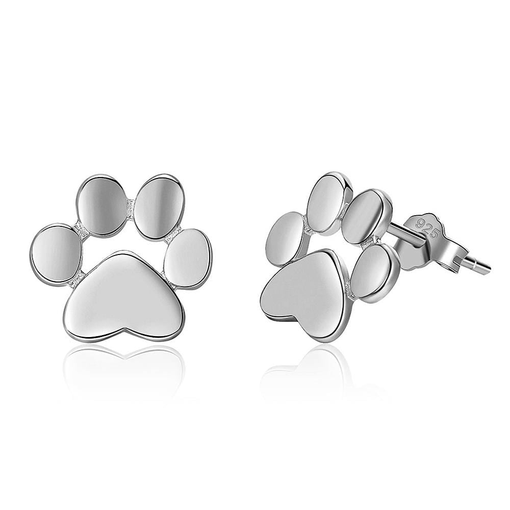 Boxed Solid 925 Sterling Silver Baby Animal Pet Paw Print Necklace and Earrings Set - Brilliant Co