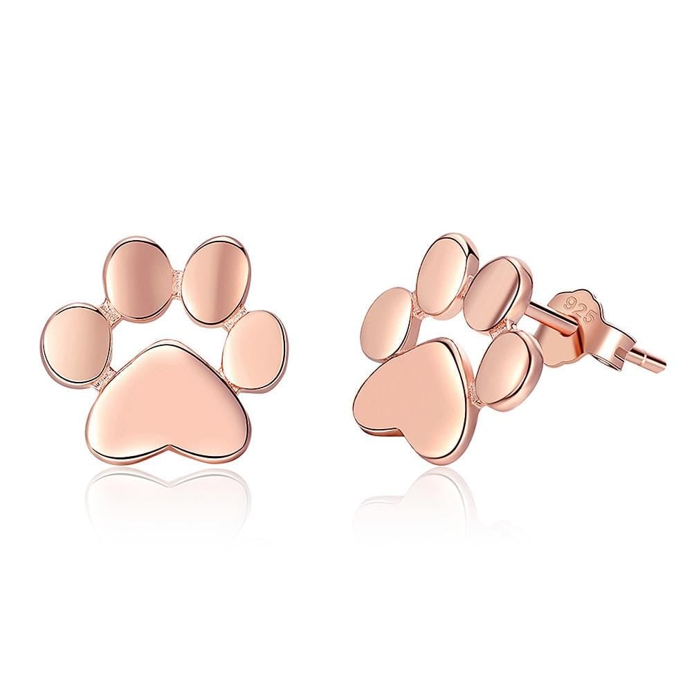 Boxed Solid 925 Sterling Silver Baby Animal Pet Paw Print Necklace and Earrings Set in Rose Gold Plated - Brilliant Co