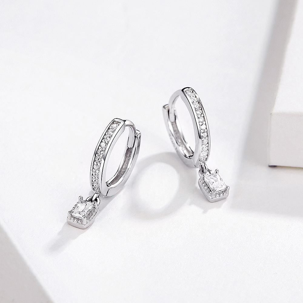Boxed Solid 925 Sterling Silver Little Stars Classic Drop Earrings in White Gold Set - Brilliant Co