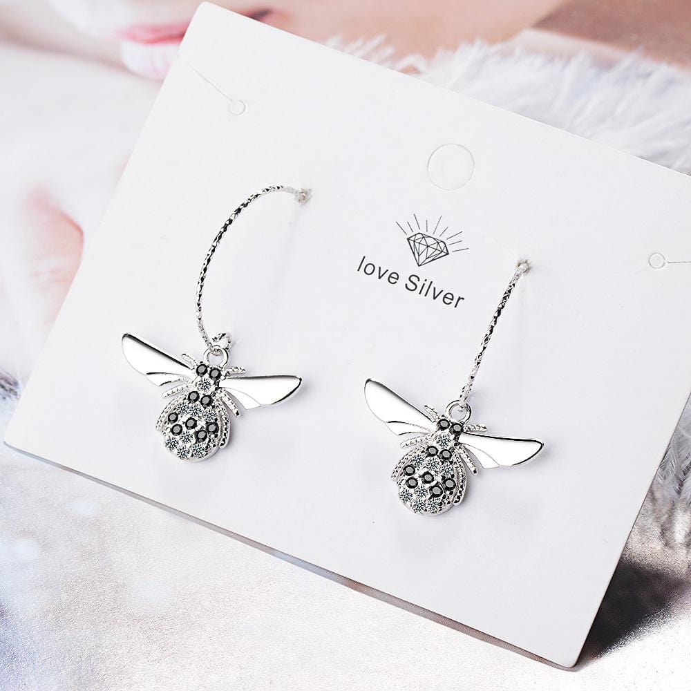 Sparkling Beez B Bug Dangle Earrings in White Gold - Brilliant Co