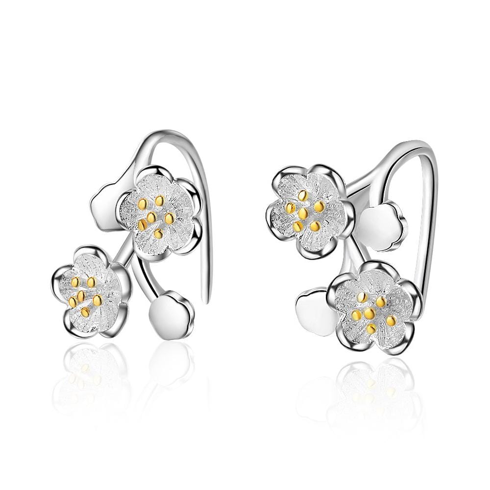 Double Silver Dahlia Flowers Dangle Earrings - Brilliant Co
