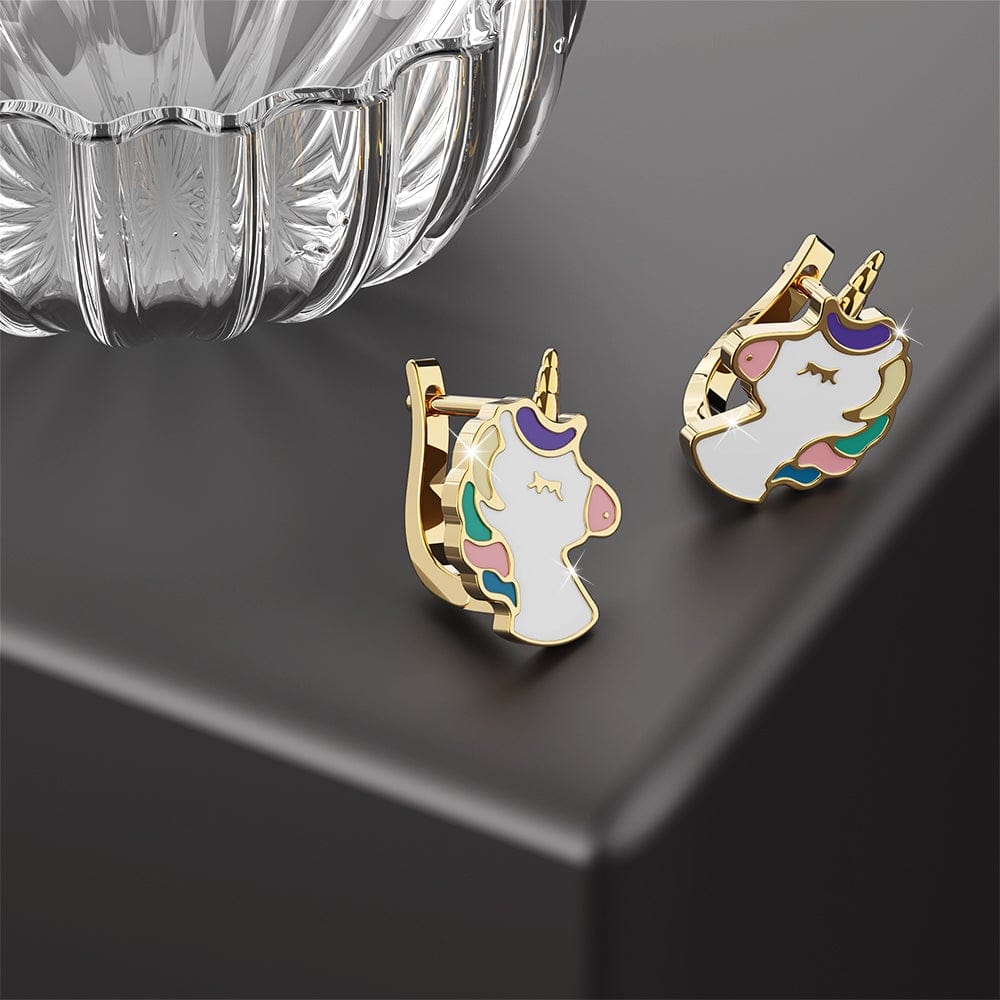 Colourful Magical Unicorn Gold Stud Earrings - Brilliant Co
