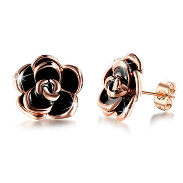 Bullion Gold Earrings Tia Black Rose Flower Stud Rose Gold Layered Earrings