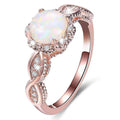 Vintage Inspired Cabochon Imitation Opal Flower Rose Gold Layered Band Ring