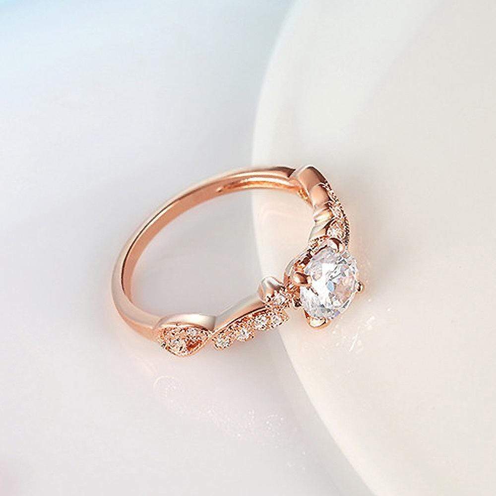Vintage Inspired Solitaire CZ Stones Accent Setting Rose Gold Layered Band Ring