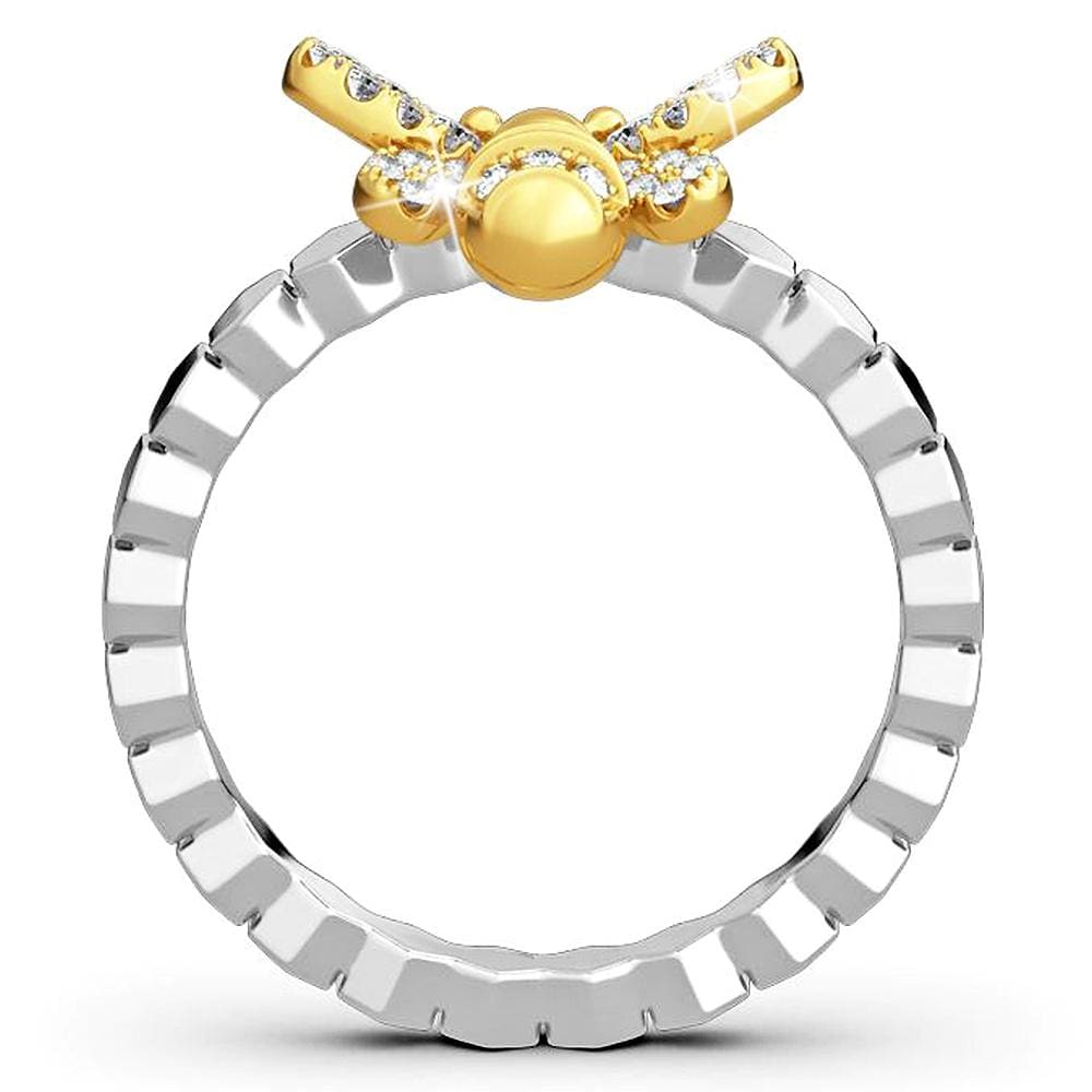 Yellow Honey Bee Sparkle White Gold Layered Band Ring