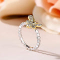 Yellow Honey Bee Sparkle White Gold Layered Band Ring