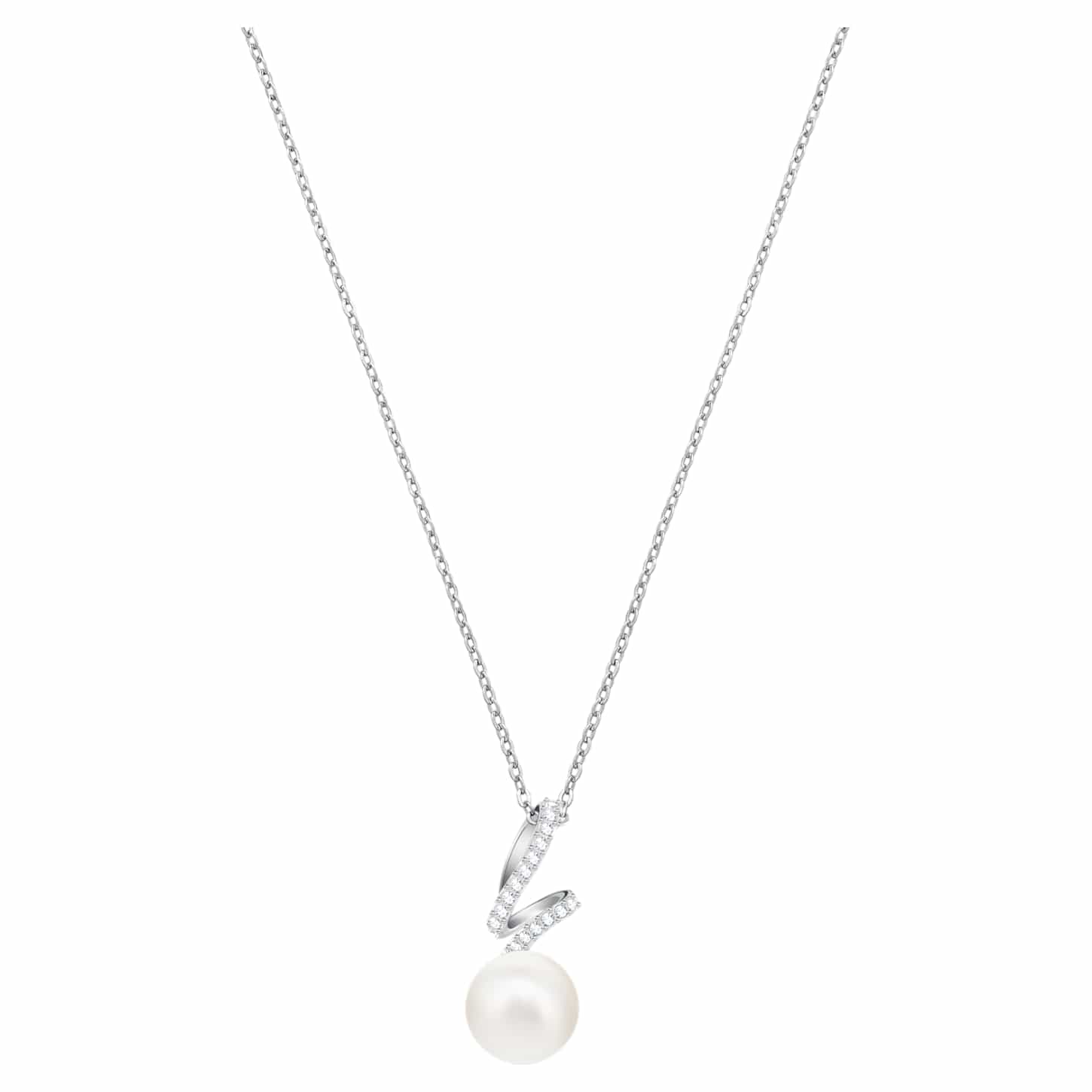 Gabriella Pearl pendant, White, Rhodium plated - Brilliant Co