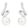 Gabriella Pearl Pierced Earrings White, Rhodium plated - Brilliant Co