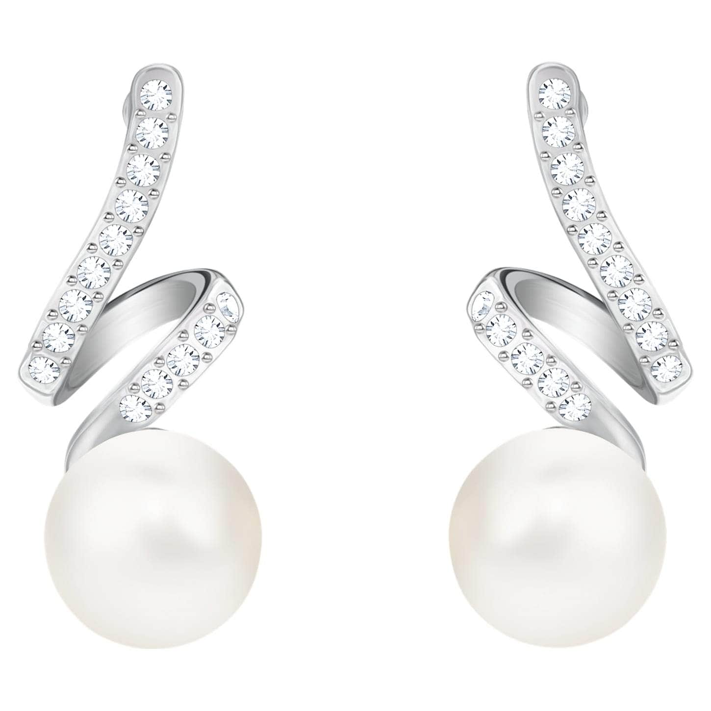 Gabriella Pearl Pierced Earrings White, Rhodium plated - Brilliant Co