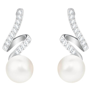 Gabriella Pearl Pierced Earrings White, Rhodium plated - Brilliant Co