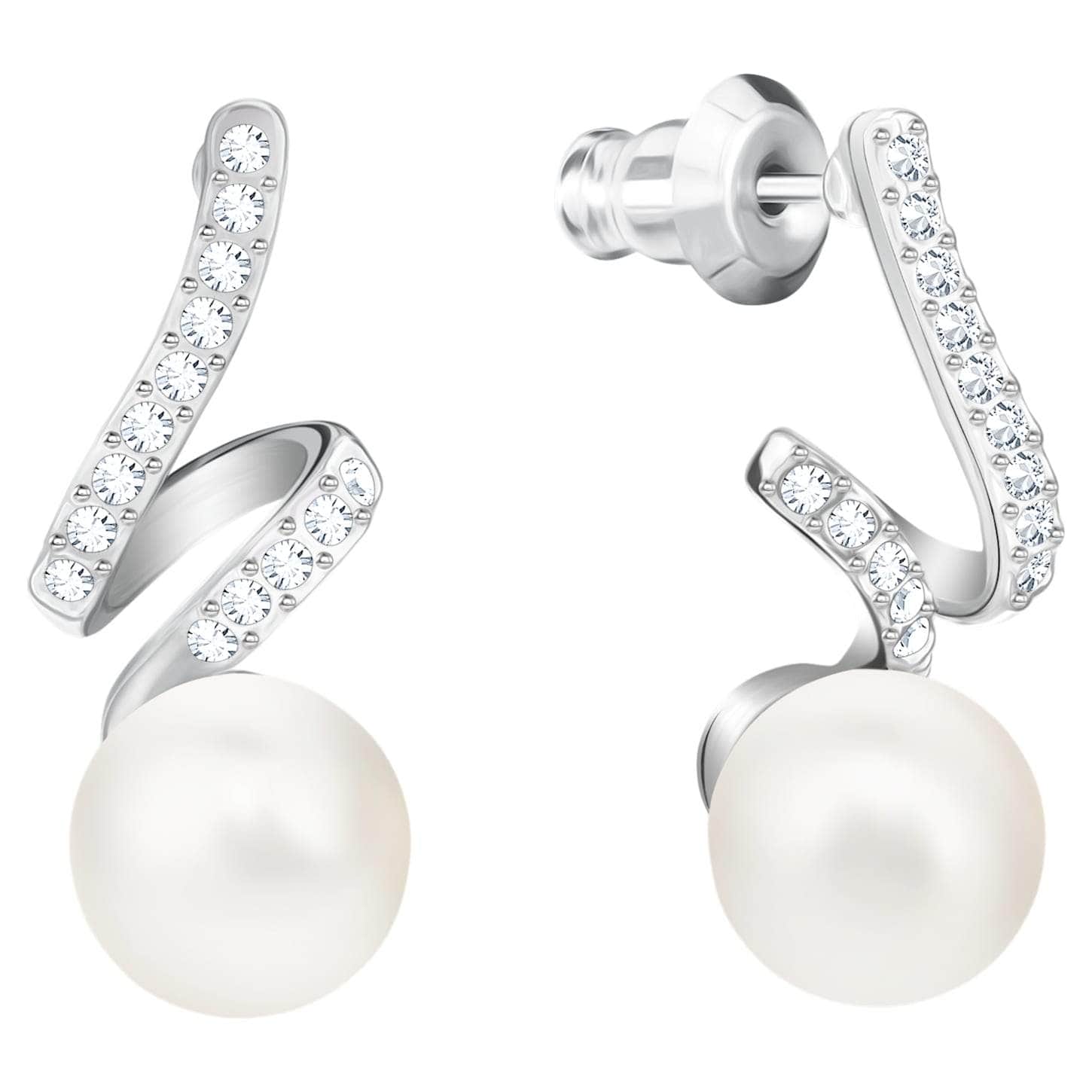 Gabriella Pearl Pierced Earrings White, Rhodium plated - Brilliant Co