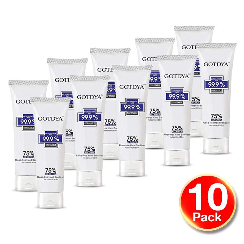 GOTDYA Hand Sanitiser 10 Packs GOTDYA 80ml 75% Alcohol Antibacterial Hand Sanitiser Gel Kills 99.9% Germs Rinse-Free Travel Pack Sets