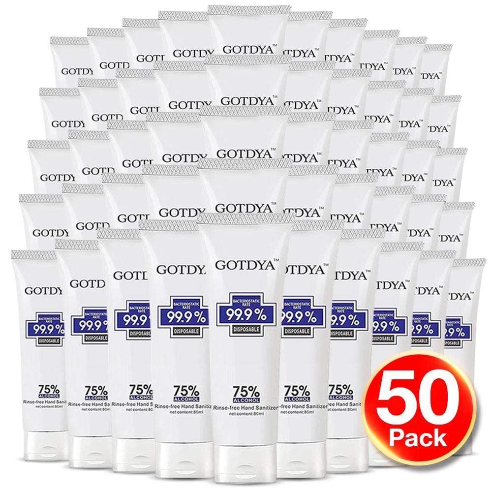 GOTDYA Hand Sanitiser 50 Packs GOTDYA 80ml 75% Alcohol Antibacterial Hand Sanitiser Gel Kills 99.9% Germs Rinse-Free Travel Pack Sets