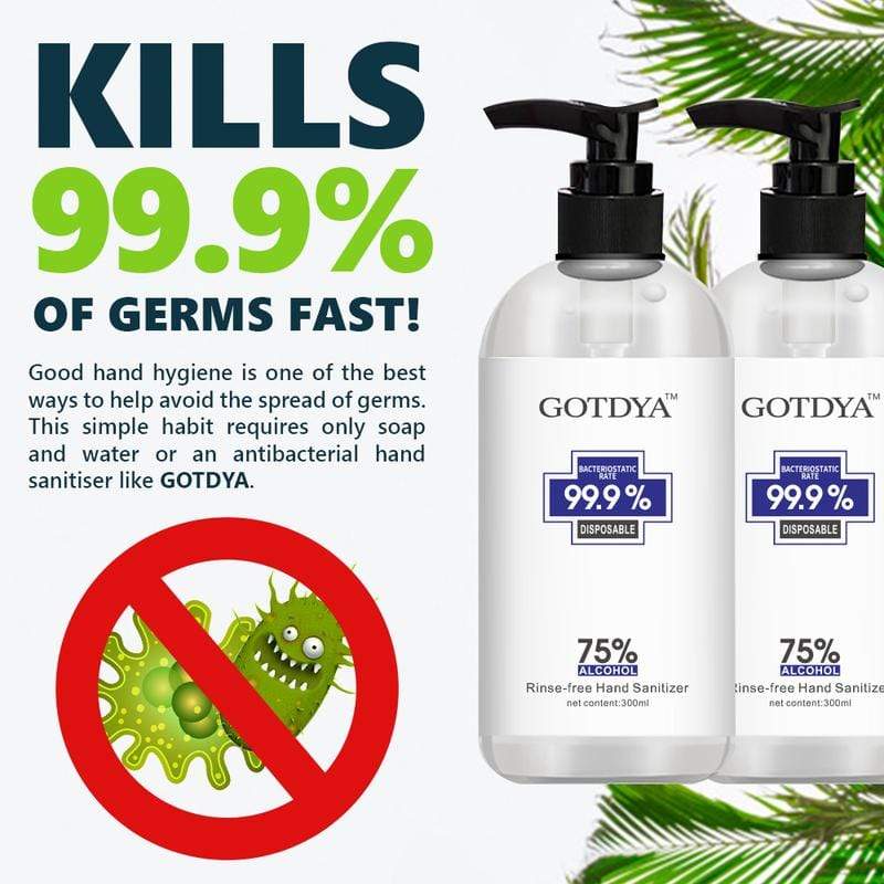 GOTDYA Hand Sanitiser GOTDYA 300ml 75% Alcohol Antibacterial Hand Sanitiser Gel Kills 99.9% Germs Rinse-Free Pump Bottle