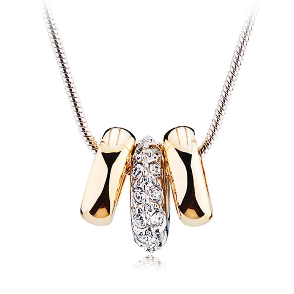 Two Tone Gold Ring Charm Necklace Dome Embellished with Swarovski¬Æ crystals