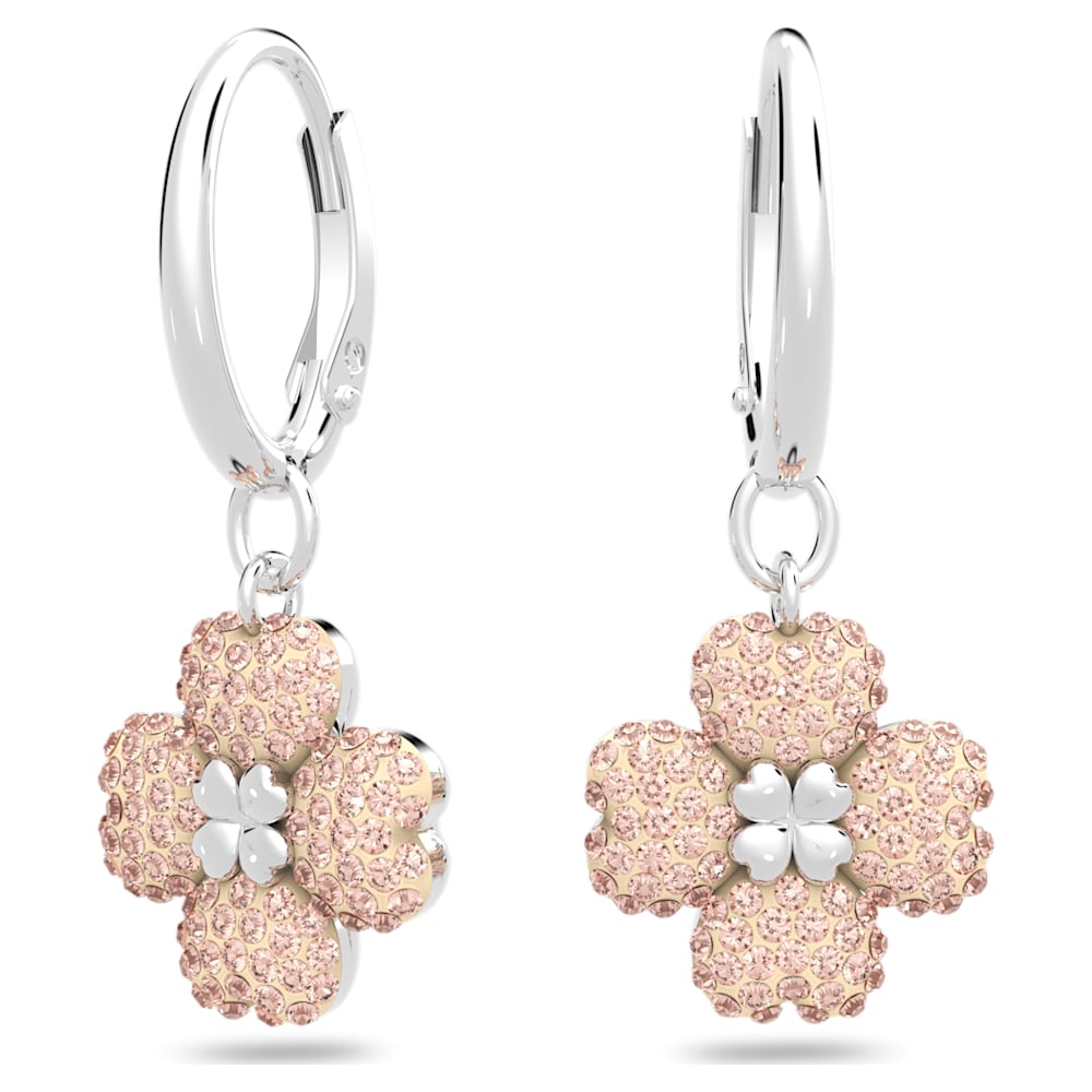 Latisha hoop earrings-Flower, Pink, Rhodium plated