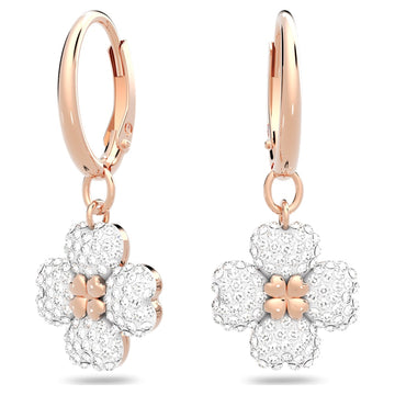 Swarovski® Latisha drop earrings-Flower, White, Rose gold-tone plated