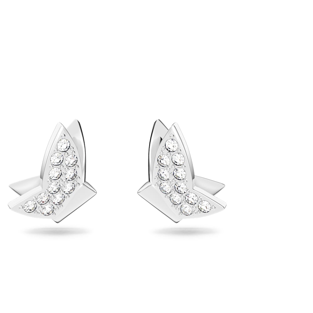 Lilia stud earrings-Butterfly, White, Rhodium plated