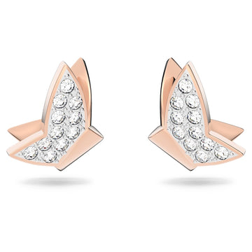 Lilia stud earrings-Butterfly, White, Rose gold-tone plated