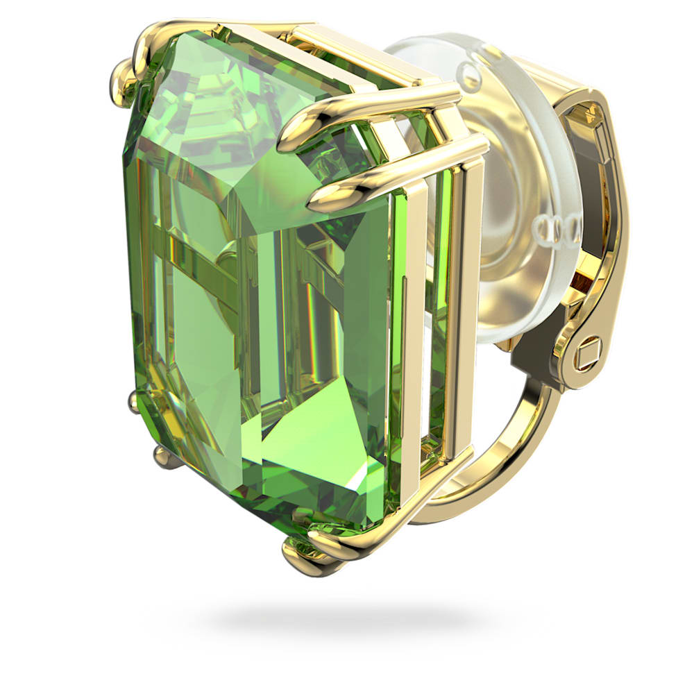 Millenia clip earring-Single, Octagon cut, Green, Gold-tone plated