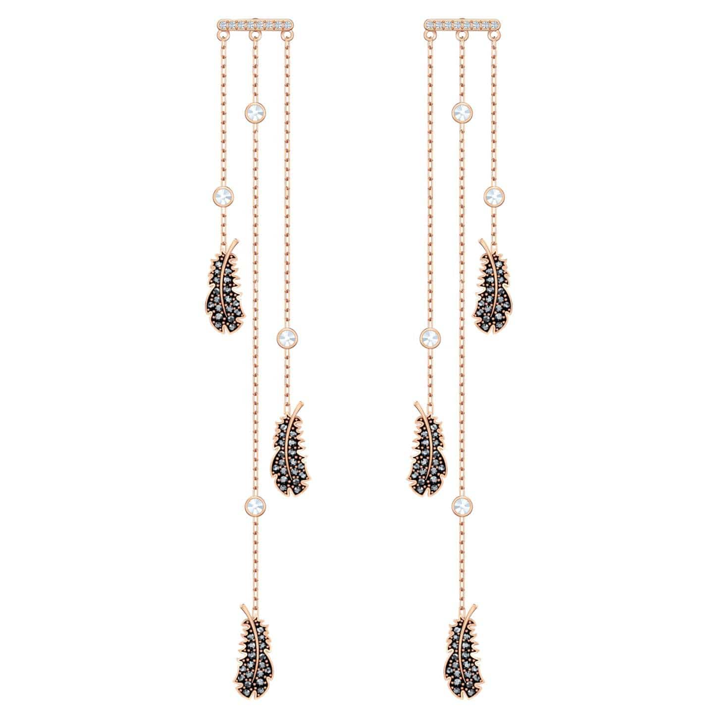 Naughty Chandelier pierced earrings, Black, Rose-gold tone plated - Brilliant Co