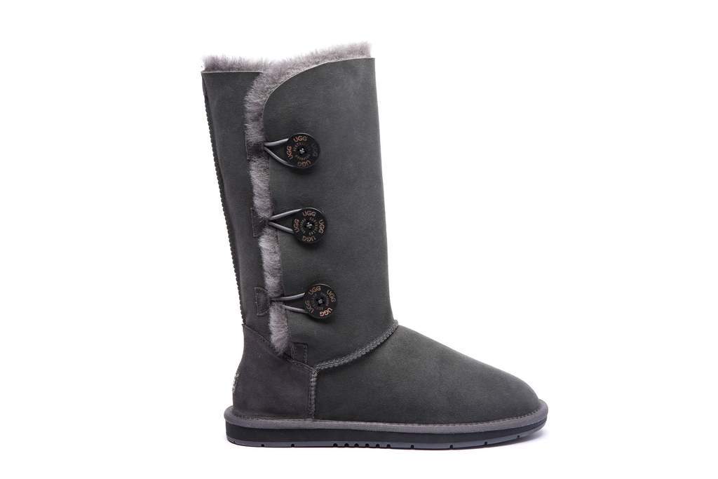 UGG Footwear Grey / AU Ladies 4 / Men 2 / UK 2 / EU 35 UGG Boots Australia Premium Double Face Sheepskin Tall Triple button Water Resistant #15902